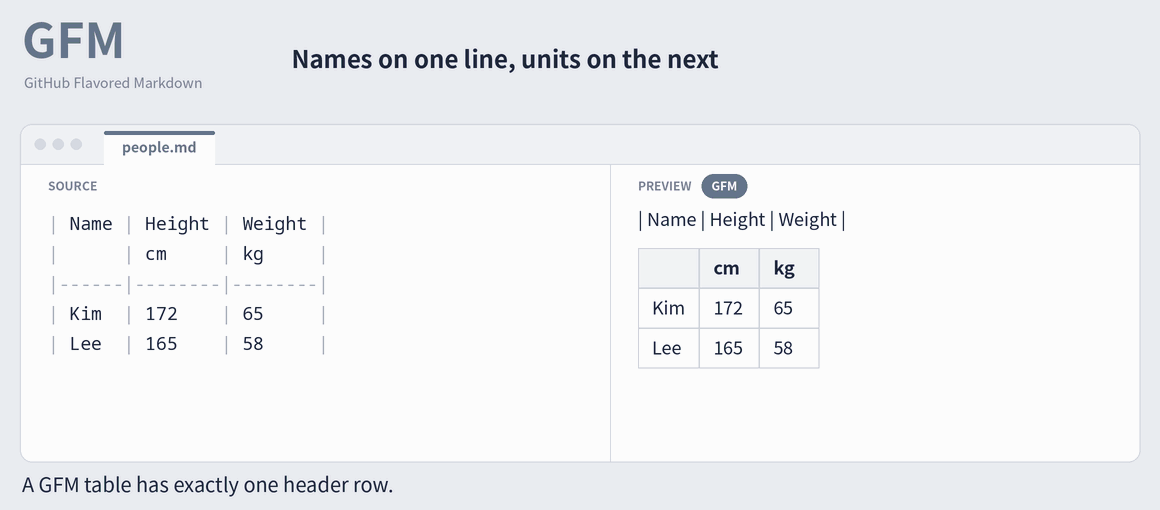 LTEM example with both rows above the separator displayed as header rows.